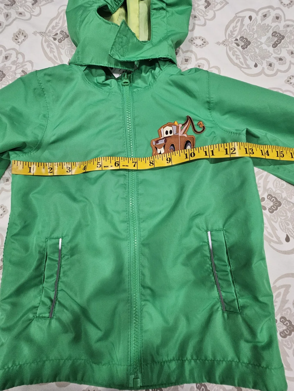 Kids Hooded Rain Jacket with Tow Truck Patch - Green